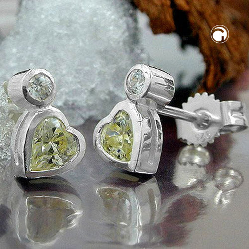 Ørestikker 8x5 mm hjerte med kubisk zirkonia og syntetisk peridot sølv 925