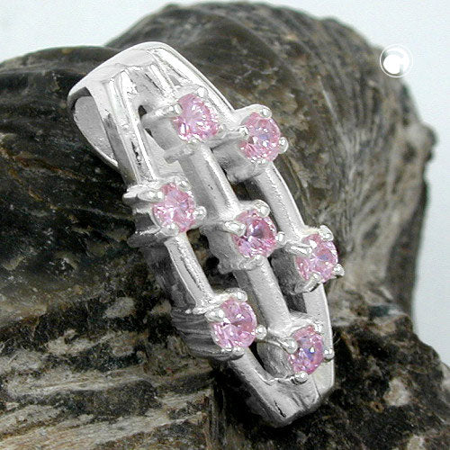 Vedhæng 21x9mm 7x Zirconia pink Sølv 925