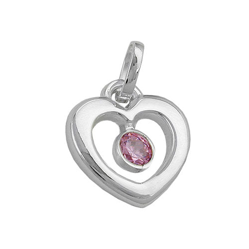 Vedhæng 17x16mm Hjerte Zirconia Pink Sølv 925