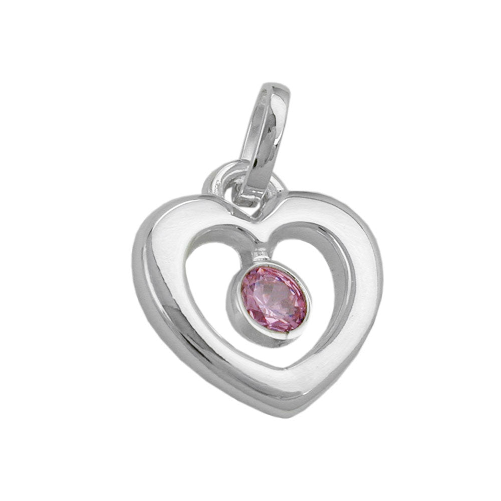 Vedhæng 17x16mm Hjerte Zirconia Pink Sølv 925