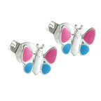 Ørestikker 7x8mm børneørering Sommerfugl Lyseblå-Pink Sølv 925