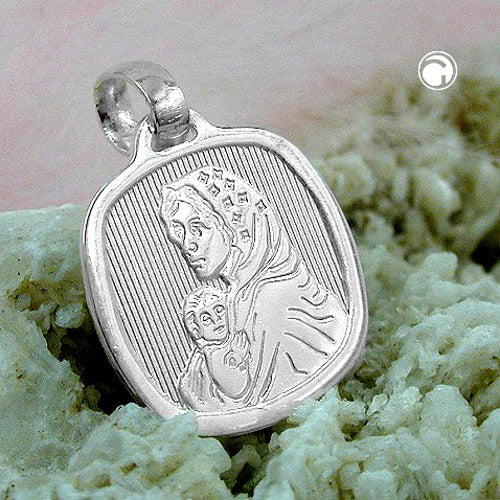 Vedhæng 16x15mm Maria med barnet Jesus Skinnende sølv 925