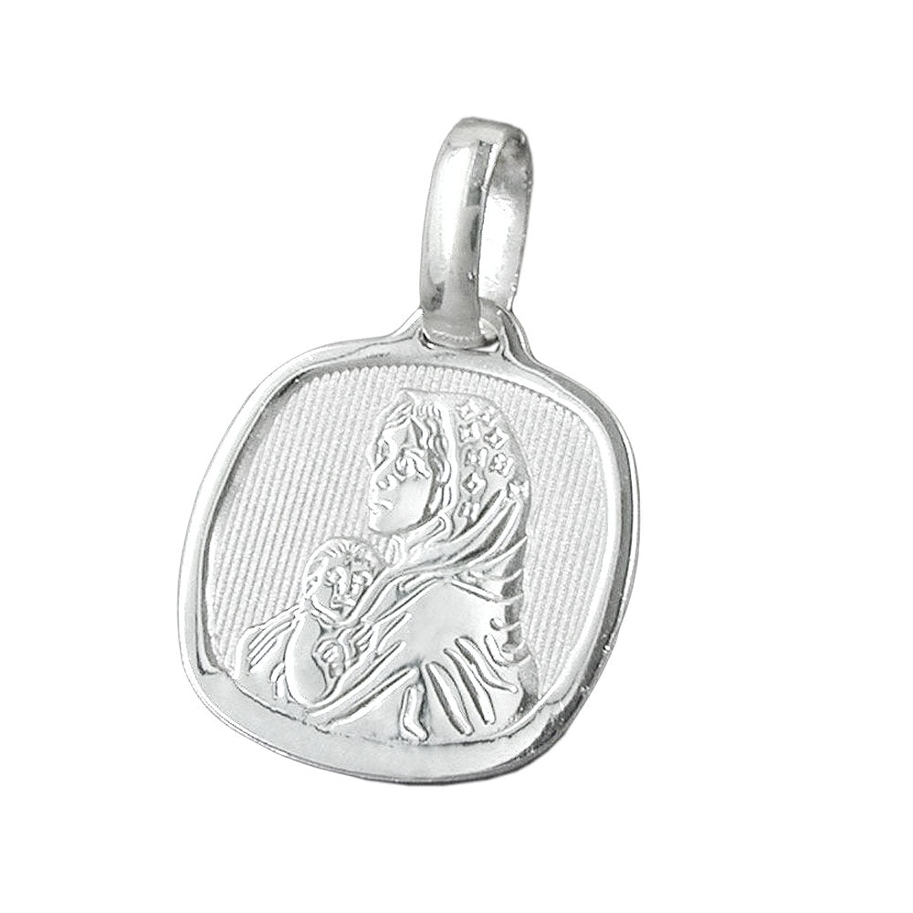 Vedhæng 16x15mm Maria med barnet Jesus Skinnende sølv 925