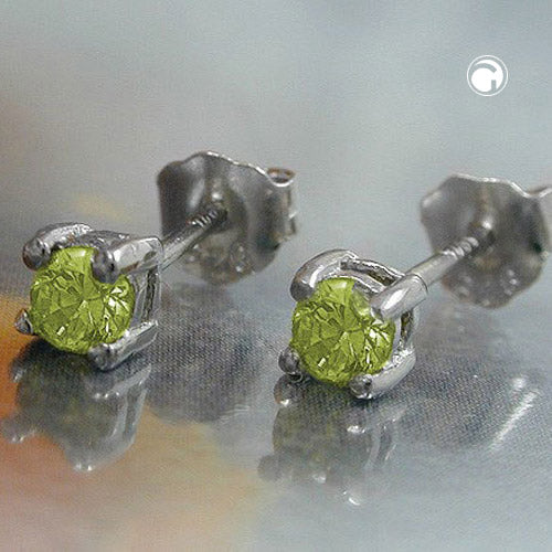 Ørestikker 3mm glassten oliven rhodium belagt sølv 925