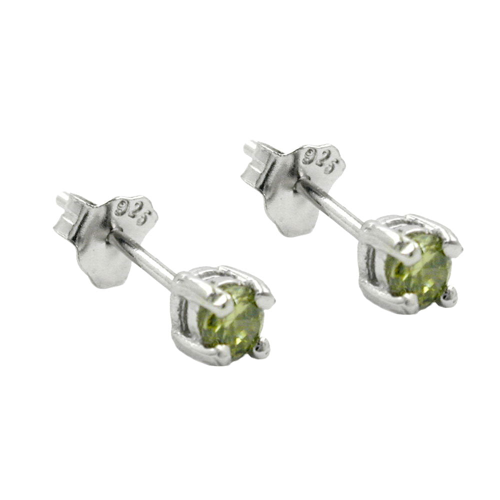 Ørestikker 3mm glassten oliven rhodium belagt sølv 925