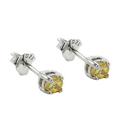 Ørestikker 3x3mm glassten Rhodiumbelagt gul citrin glas 925