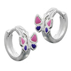 Hoop-øreringe 12x7mm Hængsel Sommerfugl pink lilla sølv 925