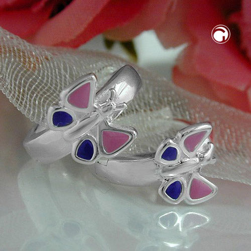 Hoop-øreringe 12x7mm Hængsel Sommerfugl pink lilla sølv 925