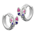 Hoop-øreringe 12x7mm Hængsel Sommerfugl pink lilla sølv 925