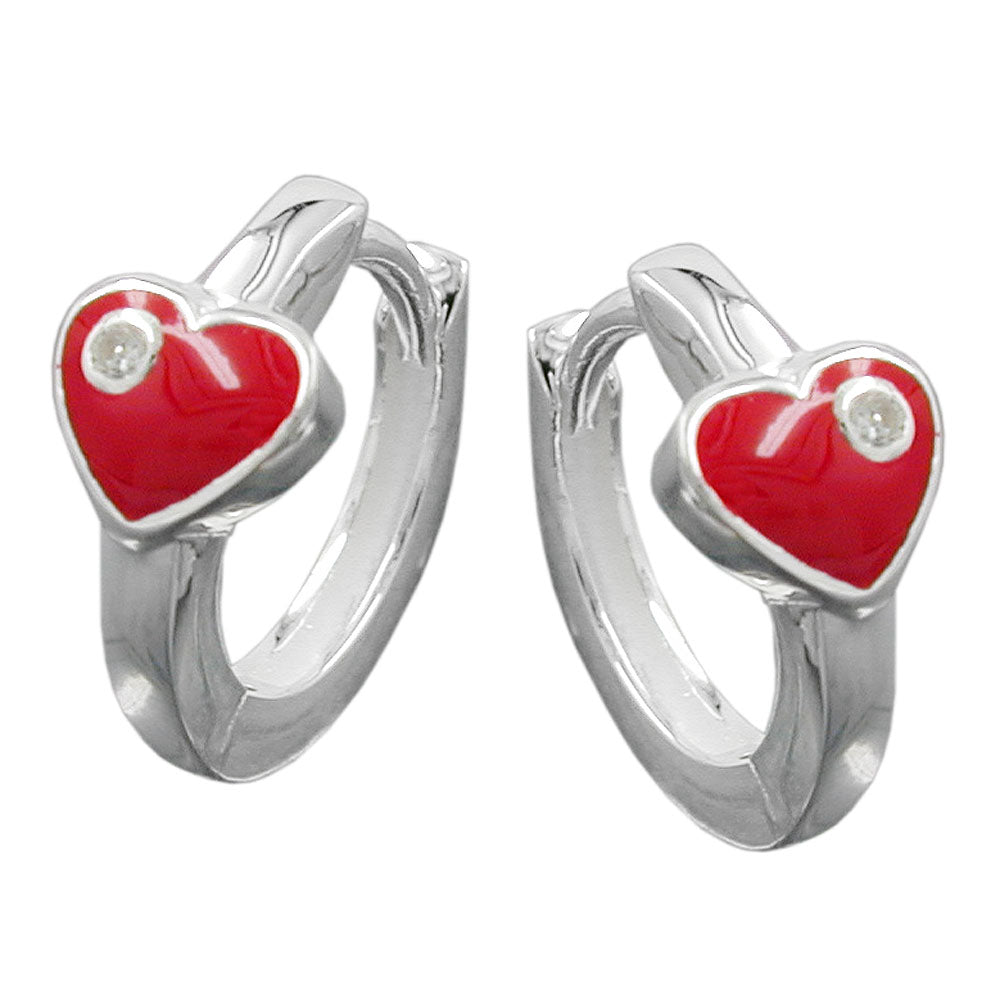 Hoop-øreringe 13x2mm hjerterød med zirkonia sølv 925