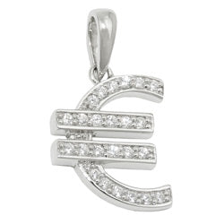 Hængende 15x13mm Euroskilt med mange kubiske zirkoniaer i Rhodium-belagt sølv 925