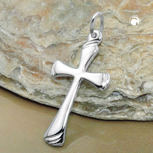 Vedhæng 22x13mm kors Skinnende rillet sølv 925
