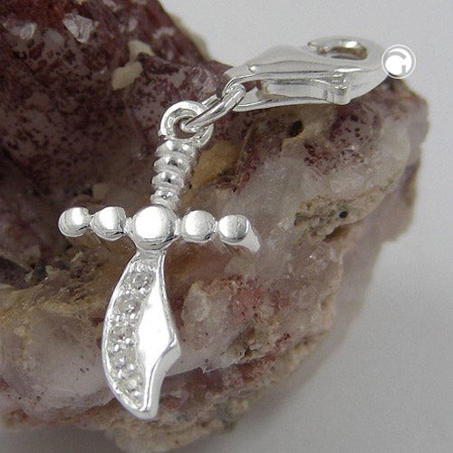 Vedhæng 19x10mm charm buet med zirkoniaer Shiny Silver 925