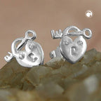 Ørestikker 9x8mm hjertelås og nøgle med zirkonia skinnende sølv 925