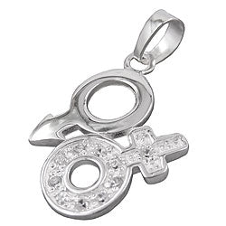 Vedhæng 23 mm Venus/Mars-symbol med zirkoniaer Skinnende sølv 925