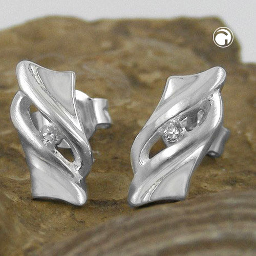 Ørestikker 10x5mm med Zirconia Matt Shiny Silver 925