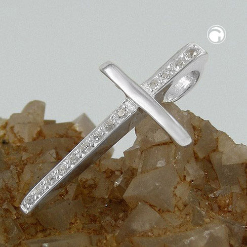 Vedhæng 25x14mm kors med kubisk zirkonia sølv 925