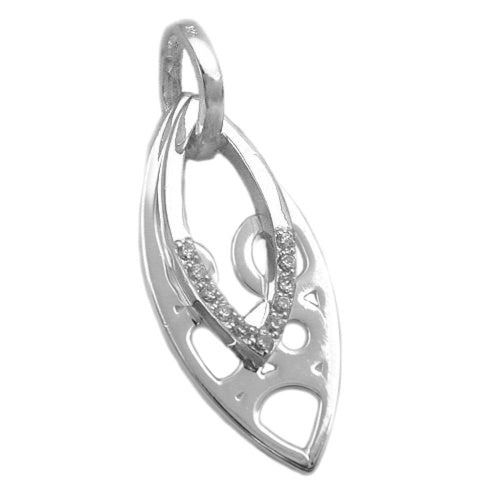 Vedhæng 30x12mm spids oval med zirkoniaer skinnende sølv 925