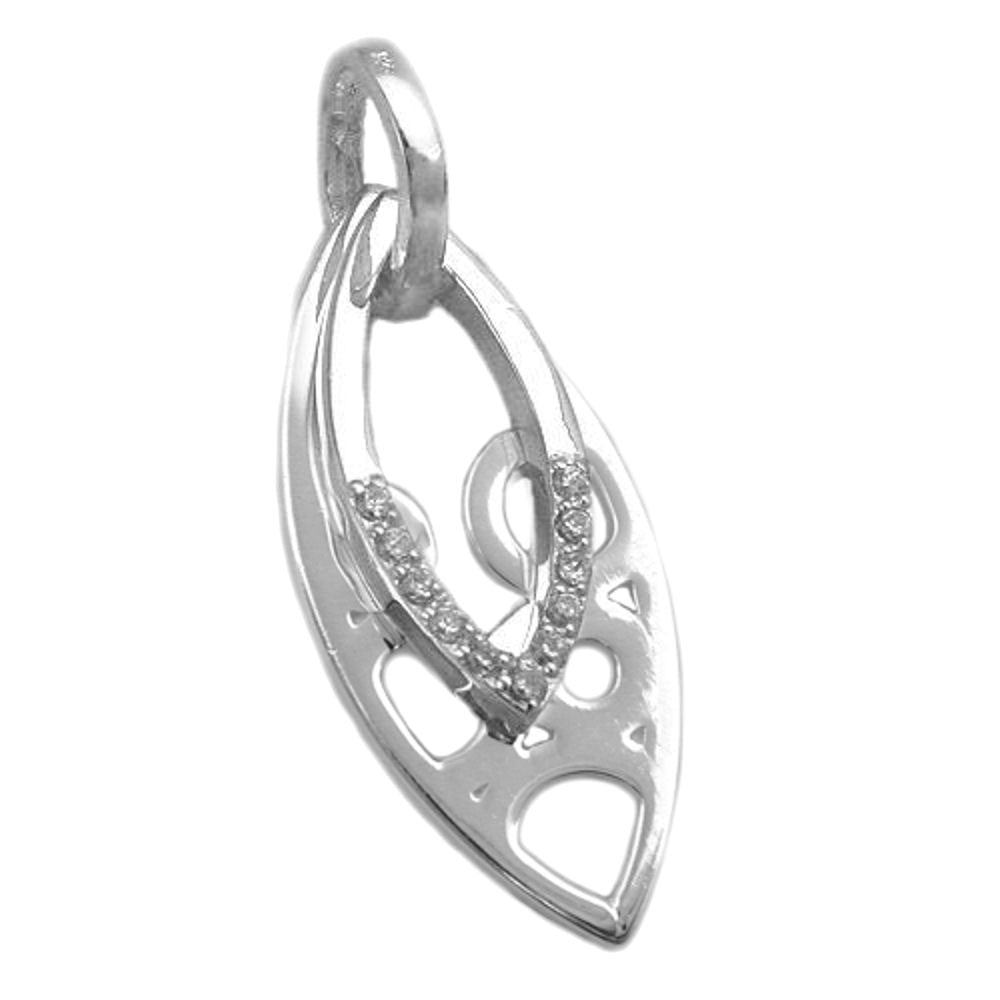 Vedhæng 30x12mm spids oval med zirkoniaer skinnende sølv 925