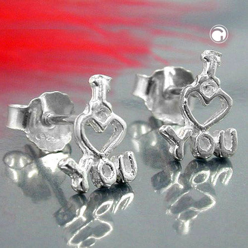 Ørestikker 9x7mm I LOVE YOU Sølv 925