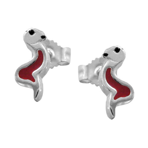 Ørestikker 10x4mm børneørring Slange Rød-Sort Sølv 925