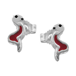 Ørestikker 10x4mm børneørring Slange Rød-Sort Sølv 925