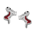 Ørestikker 10x4mm børneørring Slange Rød-Sort Sølv 925