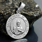 Vedhæng 26mm Sacred Heart Veneration Mørk Spidset Sølv 925