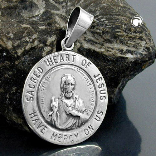 Vedhæng 26mm Sacred Heart Veneration Mørk Spidset Sølv 925