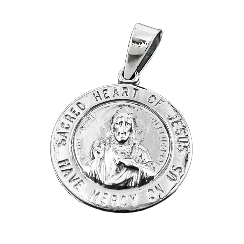Vedhæng 26mm Sacred Heart Veneration Mørk Spidset Sølv 925