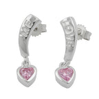 Ørestikker 20x5mm med hjerte Zirconia Pink og bogstaver LOVE ME Silver 925