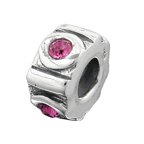 Pendal 10x5mm perlebeklædning med 4 glassten Pink Rhodium belagt sølv 925
