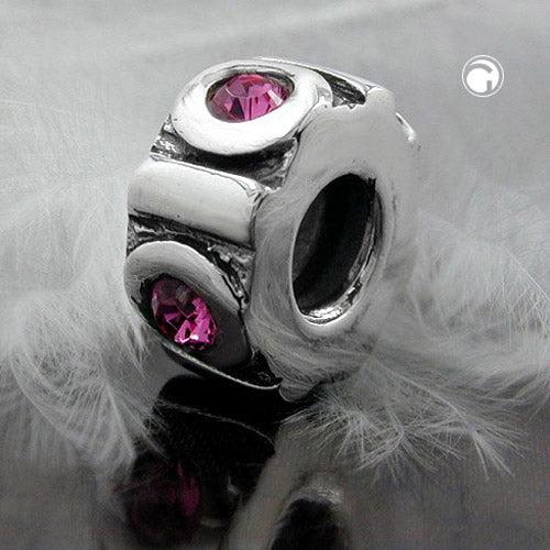 Pendal 10x5mm perlebeklædning med 4 glassten Pink Rhodium belagt sølv 925