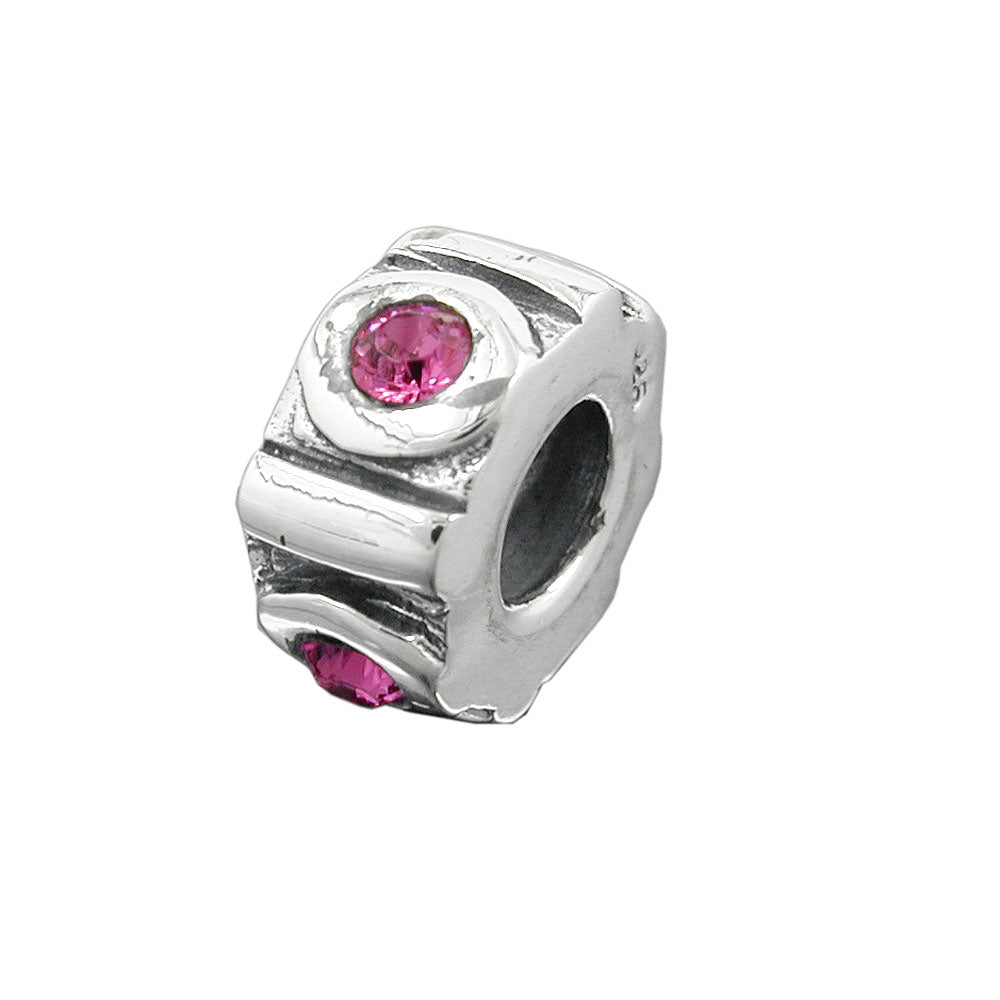 Pendal 10x5mm perlebeklædning med 4 glassten Pink Rhodium belagt sølv 925