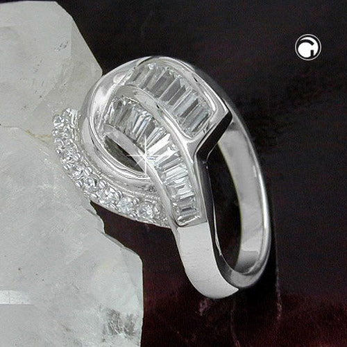 Ring 17 mm med mange kubiske zirkonier skinnende rhodiumbelagt sølv 925 ring størrelse 60
