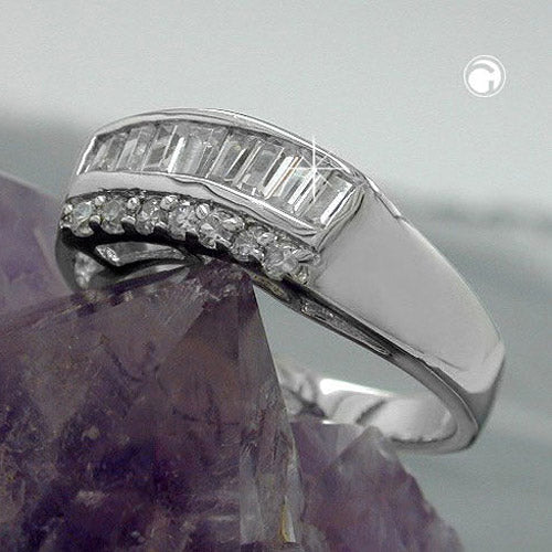 Ring 7 mm med mange zirkonier skinnende rhodiumbelagt sølv 925