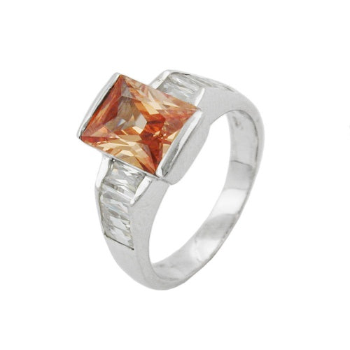 Ring 11 mm med zirkoniatopas, hvid, skinnende rhodiumbelagt sølv 925, ringstørrelse 54