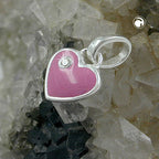 Vedhæng 9mm Hjerte Pink Lakeret med Cubic Zirconia Sølv 925