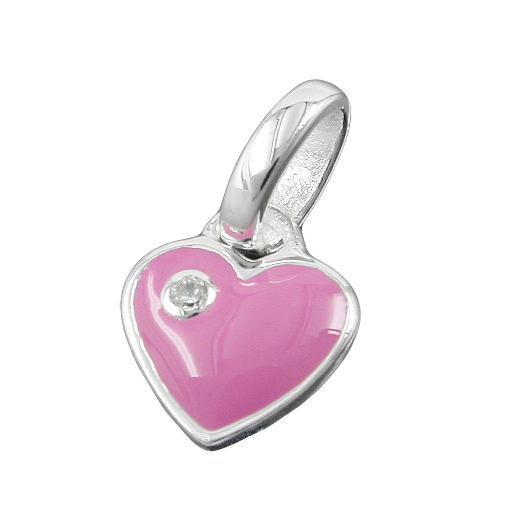 Vedhæng 9mm Hjerte Pink Lakeret med Cubic Zirconia Sølv 925