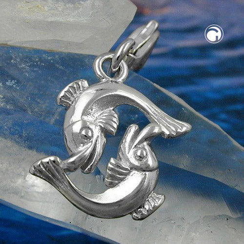Vedhæng 14x14mm charm fisk skinnende rhodium belagt sølv 925
