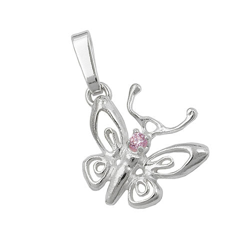 Pendler 14x13mm filigran sommerfugl med kubisk zirkonia Pink Sølv 925