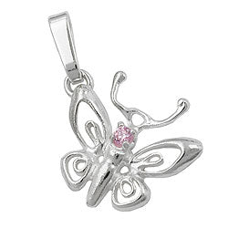 Pendler 14x13mm filigran sommerfugl med kubisk zirkonia Pink Sølv 925