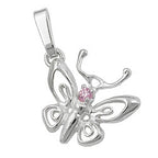 Pendler 14x13mm filigran sommerfugl med kubisk zirkonia Pink Sølv 925