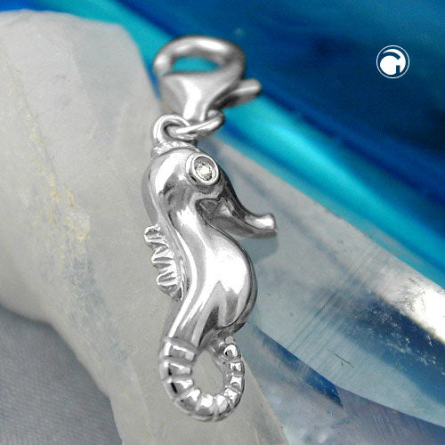 Vedhæng 16x8mm charm Seahorse med zirkonia skinnende rhodiumbelagt sølv 925