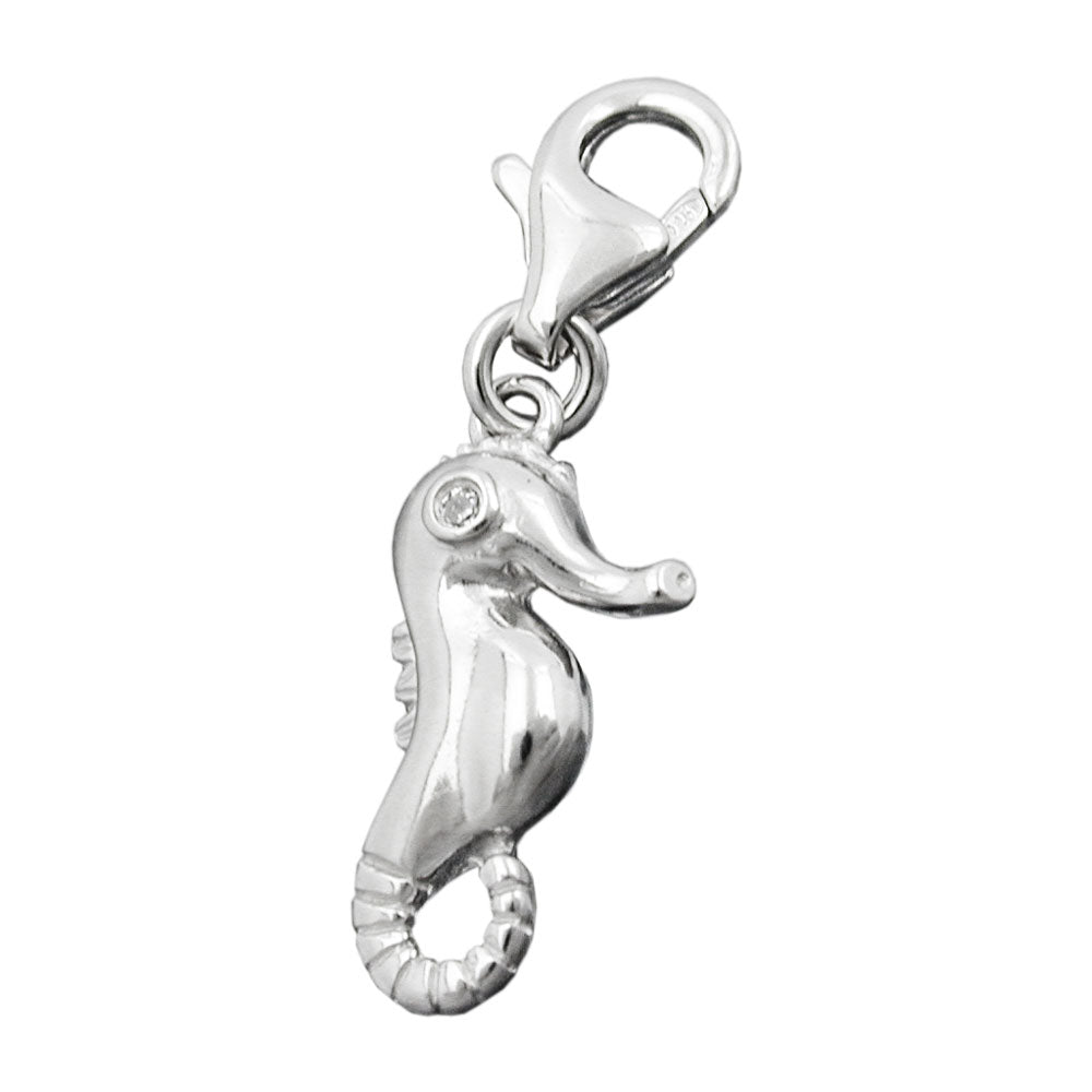 Vedhæng 16x8mm charm Seahorse med zirkonia skinnende rhodiumbelagt sølv 925