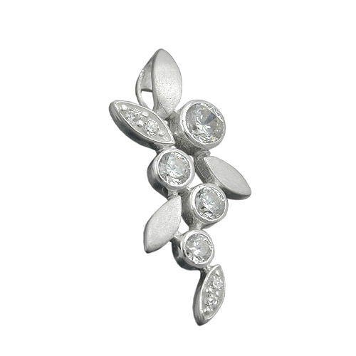 Vedhæng 23x11mm blomstergren med zirkoniaer Matt-blank sølv 925