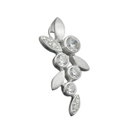 Vedhæng 23x11mm blomstergren med zirkoniaer Matt-blank sølv 925
