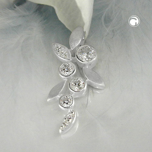 Vedhæng 23x11mm blomstergren med zirkoniaer Matt-blank sølv 925