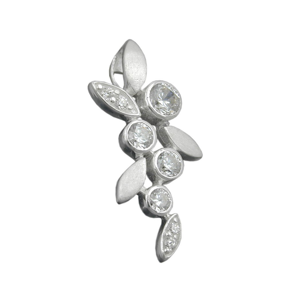 Vedhæng 23x11mm blomstergren med zirkoniaer Matt-blank sølv 925