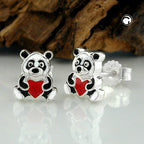 Ørestikker 7x6mm børneørering Panda Bjørn Farvet Lakeret Sølv 925
